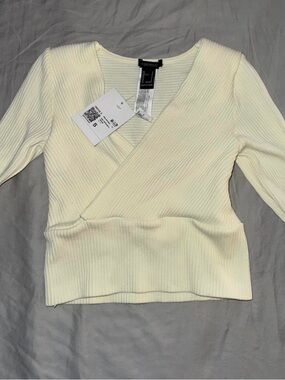Forever 21 Cream Ribbed Wrap Top